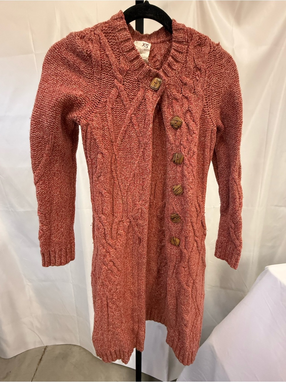 Anthropologie Far Away from Close Coiled Cableknit Sweatercoat Cardigan XS Wool